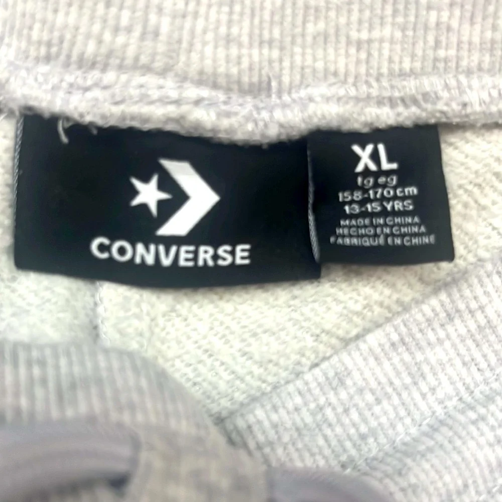 Converse Girls XL 14/16 Gray Silver Sparkle Fleece Jogger Sweatpants Logo